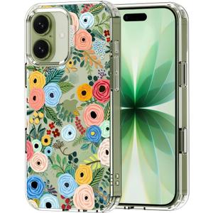 MOSNOVO for iPhone 17 Case | Military Grade 6.6ft Drop Tested | Camera Control | Clear with Pastel Floral Garden Design
