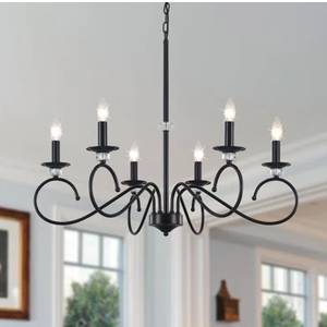 ZXFGNF 6-Light Black Chandelier, Kitchen Chandeliers Over Table, Vintage Crystal Candle Hanging Lighting Fixtures, Rustic Industrial Farmhouse Chandelier for Living Room Entryway Foyer Bedroom Island