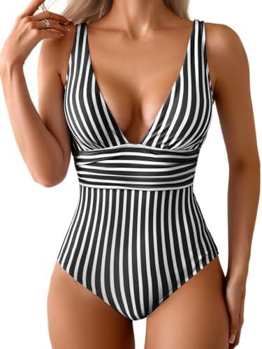 Eomenie Women's One Piece Swimsuit Tummy Control Bathing Suit V Neck Slimming 1 Piece Swimwear Size XL