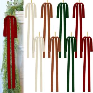 Large Velvet Christmas Bow 23.6x15.7 Inch Vintage Christmas Tree Topper Bows Christmas Staircase Wreath Bows for Xmas Fireplace Decoration (8, Multicolor)