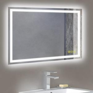 Wall-Mounted LED Square Bathroom Mirror, Makeup Mirror (36 inches x 24 inches,) 3 Color Stepless Dimmable Memory Bathroom Vanity Mirror with Lights CRI90+ 3000-6400K Smart Mirror with Touch (Inlaid)