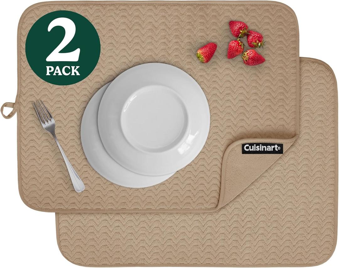 Cuisinart Dish Drying Mat for Kitchen Counter - 2-Pack XL 18x24 Ultra Absorbent Microfiber Dish Mat - Fast Drying, Machine Washable, Foldable Countertop Pad - Safe for Granite & Quartz