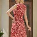 Women's Summer Floral Dress Sleeveless V-Neck Dress with Pockets - Fit and Stylish for Daily Wear (Red, L)