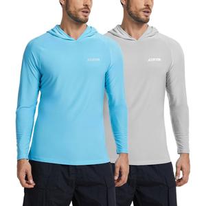 2 Pack Men’s UPF 50+ Fishing Shirts Long Sleeve UV Sun Hoodie Quick-Dry Swim Rash Guard Lightweight Shirt for Outdoor (XL)