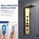 ROVATE Shower Panel Tower System Brushed Gold with LED Rainfall Waterfall Shower, Shower Tower with Jets and Rainfall and Handheld, 5 in 1 Stainless Steel Shower Column High Pressure with Tub Spout
