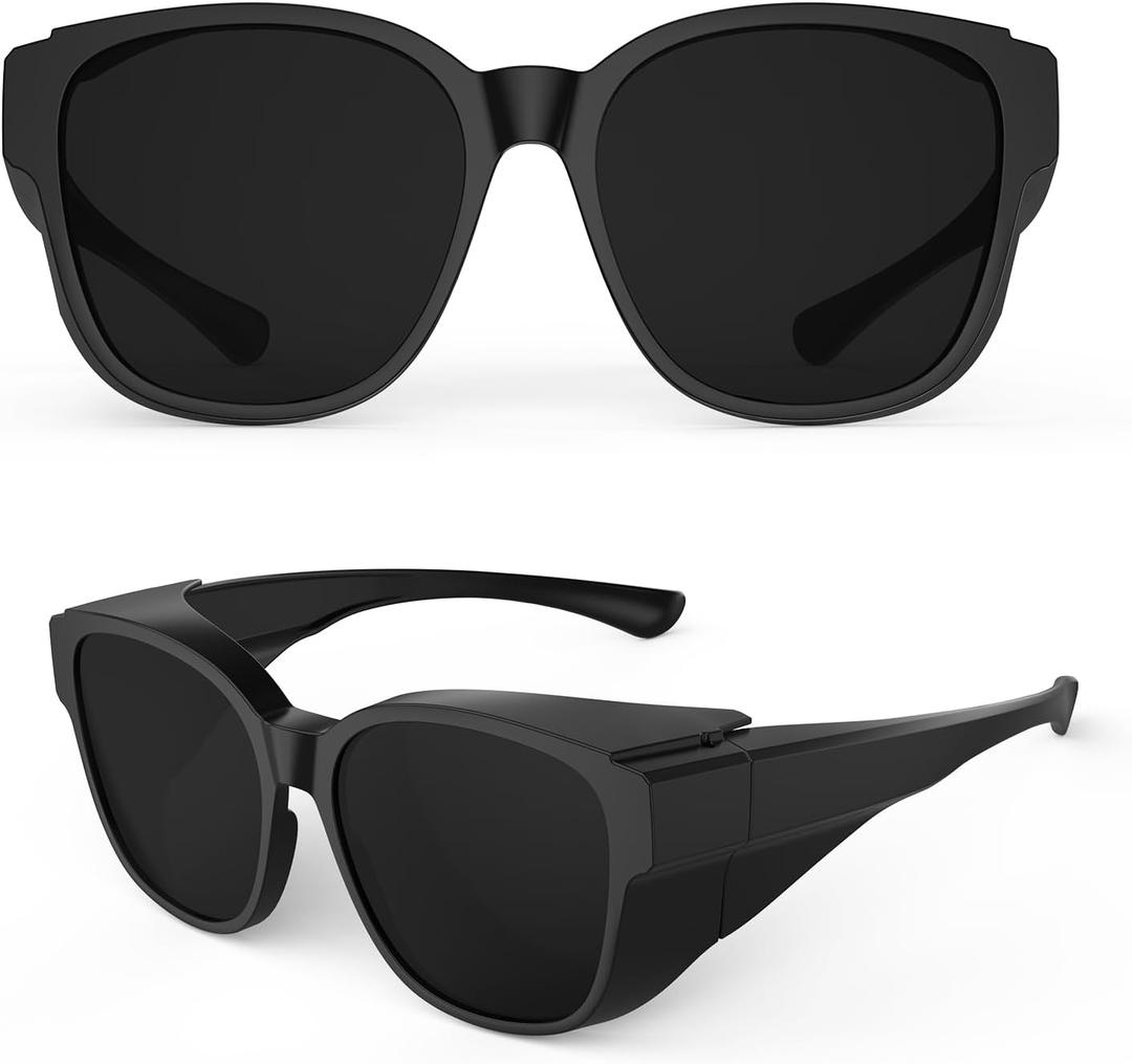 Goiteia Cataract Sunglasses for Light Sensitivity,Super Dark Fit Over Glasses for Post Eye Surgery,Large Wide Wrap Around