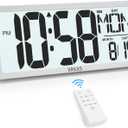 XREXS Digital Wall Clock with Backlight (Not Constantly Illuminated), 14.17 Inch Large Wall Clock with Remote Control, Count Down Timer, Battery Operated Digital Clock with Temperature, Date&Week