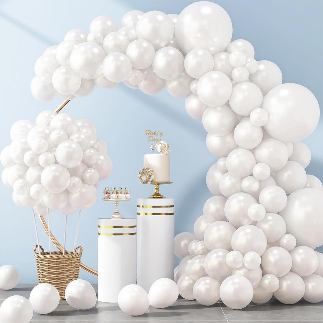 RUBFAC 129pcs Pearl White Balloons Different Sizes 18 12 10 5 Inch for Garland Arch Kit, Latex Balloon for Wedding Engagement Anniversary Bridal Baby Shower Birthday Party Decoration