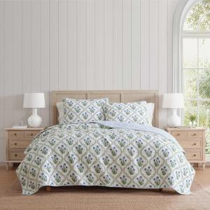 Martha Stewart - King Quilt Set, 100% Soft Cotton Floral Bedding for Year Round Comfort, 3 Piece Bed Set with Matching Pillowcases (Chloe Green)