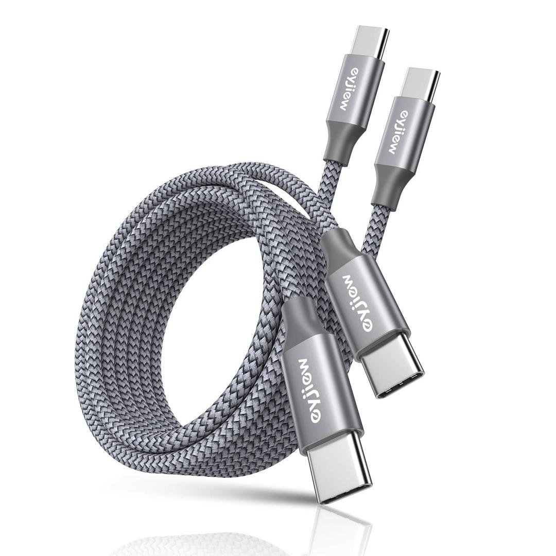 Long USB C to USB C Cable 12 FT, 2-Pack 60W PD Type C to C Cord Fast Charging Braided for iPhone 17 16 15 Pro Max, for MacBook/iPad, for Samsung Galaxy S25 S24 S23 S22 S21 S20 Ultra (Grey)