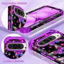 LONTECT for Google Pixel 9/9 Pro Case, Floral Shockproof Rugged Heavy Duty 3 in 1 Hybrid Sturdy High Impact Protective Cover,Glow in The Dark Amaranth