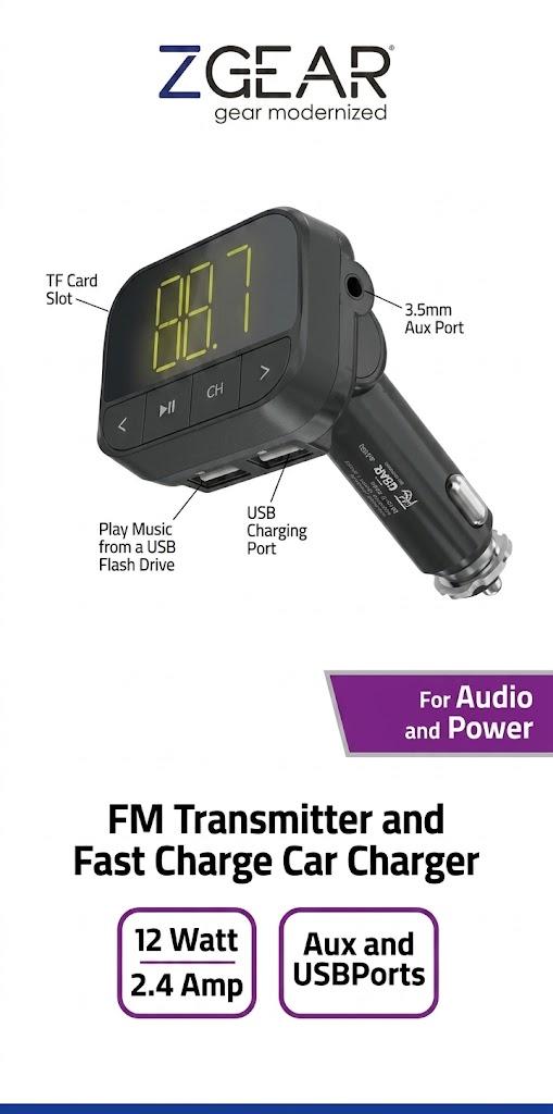 ZGear FM Transmitter and USB Car Charger