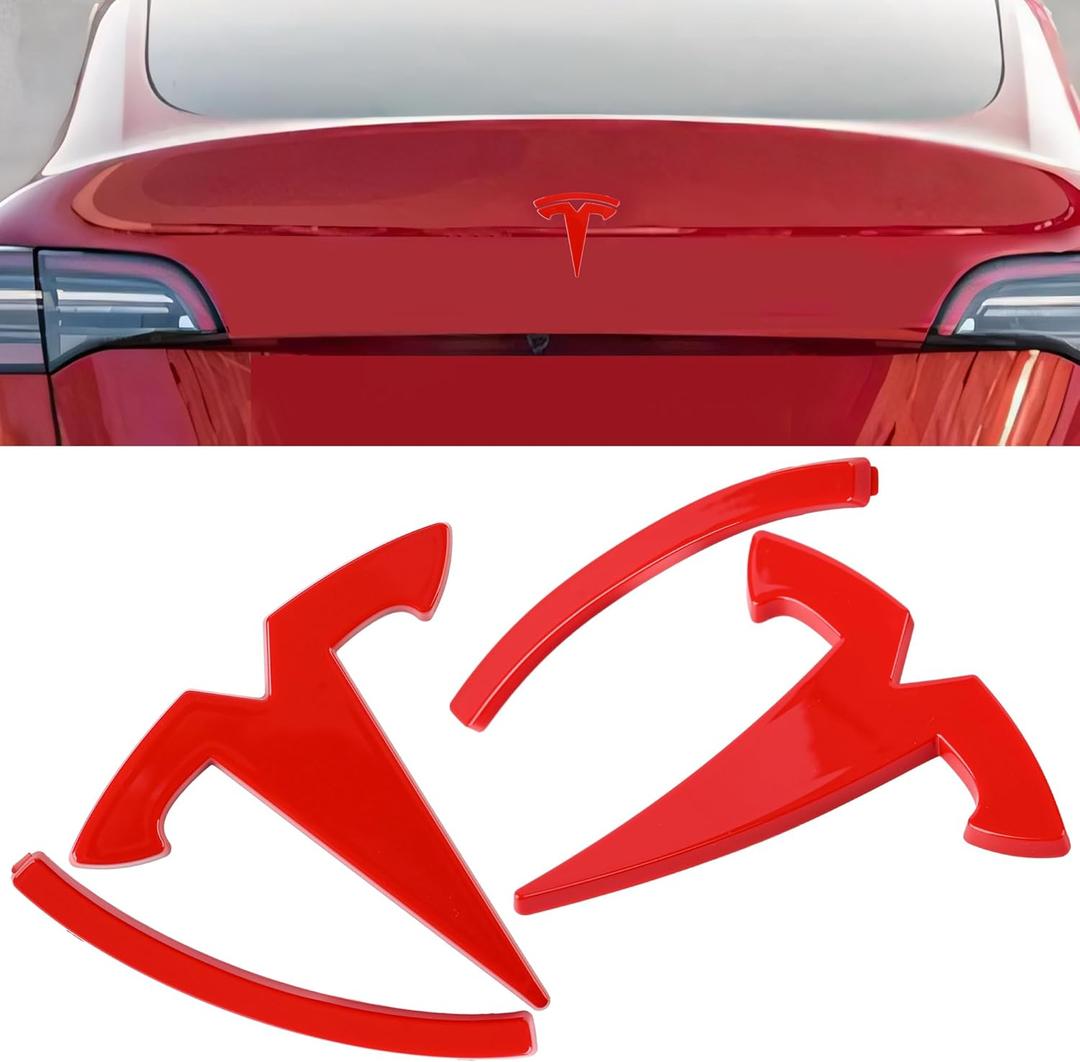 Tinlucys Front/Rear Trunk Emblem Cover Designed for Model Y 2020-2025,Badge Logo Protection Caps for Model Y Glossy Red
