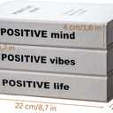Tadome Fake Books for Decoration & Hidden Storage - Set of 3 'Positive Mind, Vibes & Life' White PU Leather Decorative Book Boxes for Coffee Table Aesthetic, Modern Bookshelf Decor Accents