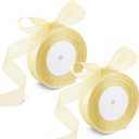 2 Rolls Light Yellow Organza Sheer Ribbon 50 Yards 1 Inch Shimmer Sheer Organza Ribbon Tulle Chiffon Fabric Ribbons for Gift Wrapping Wedding Bouquet Crafts Bowknot Gift Hair Decoration