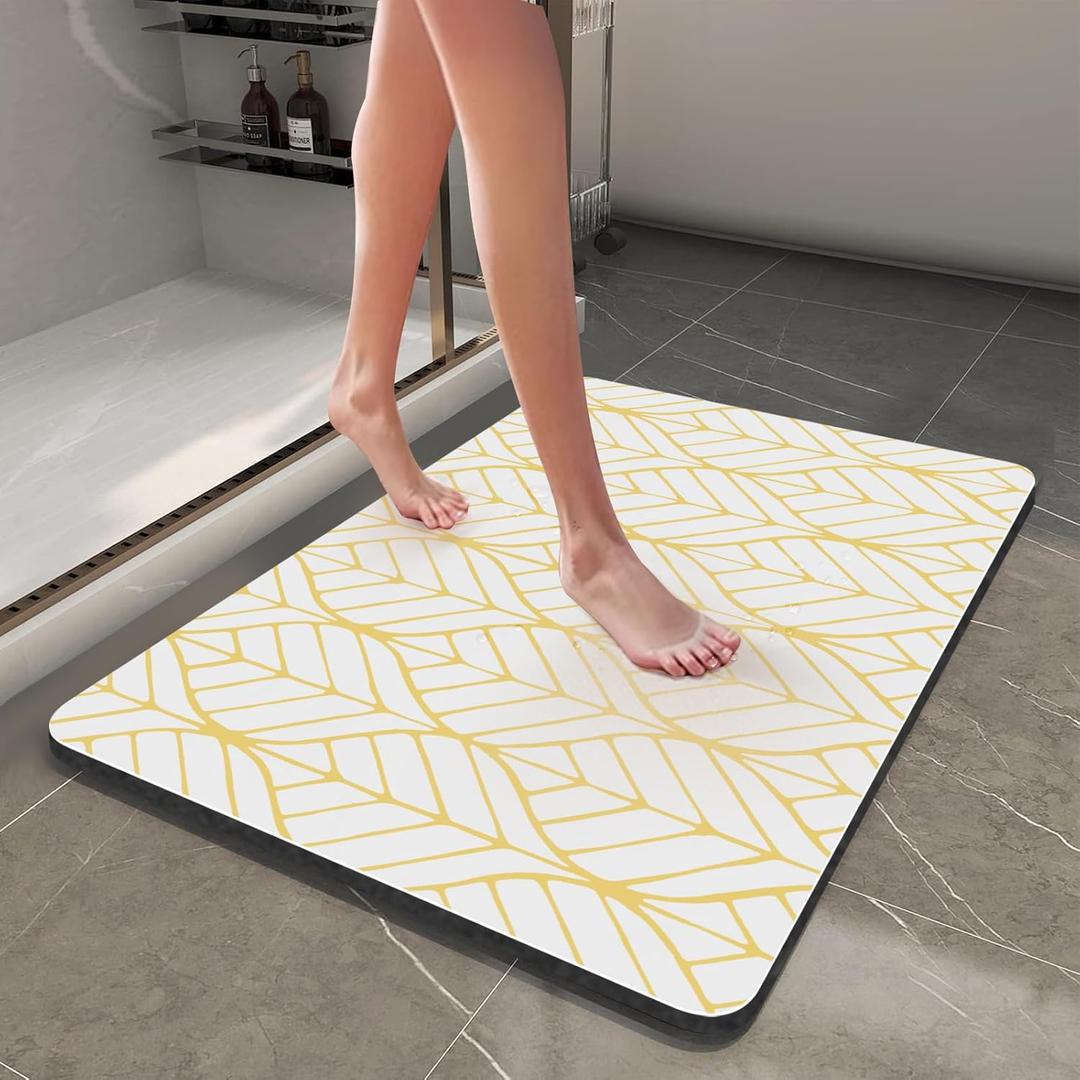 2 x Bath Mat Super Absorbent Bathmat Bathroom Floor Mat Non Slip Bathroom Mat Quick Dry Bath Rug Easy to Clean 2417 (1'6" x 2' (Rectangular), Golden)