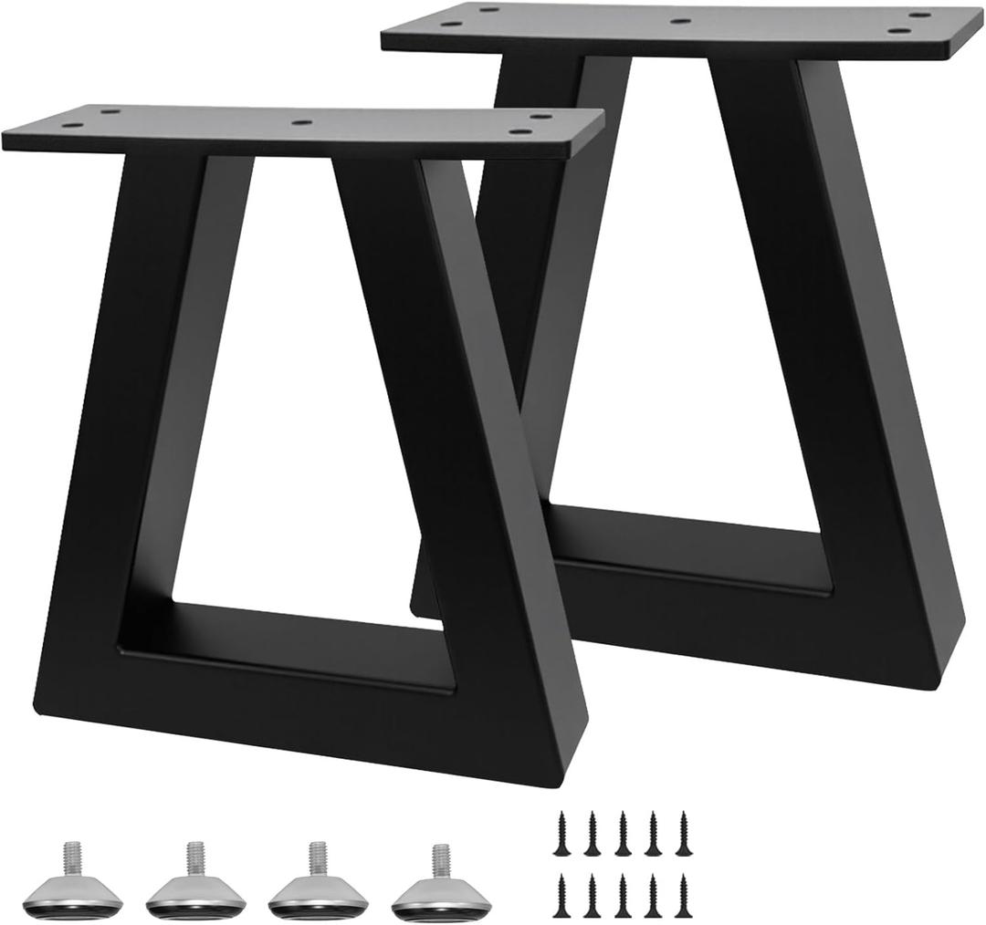 8 Inch Trapezoid Metal Table Legs Black, DIY Furniture Feets for Bench, Coffee Table, Stool Cabinet Legs, Including Screws and Adjustable Feet Pads, 8 Inch x 7.9 Inch
