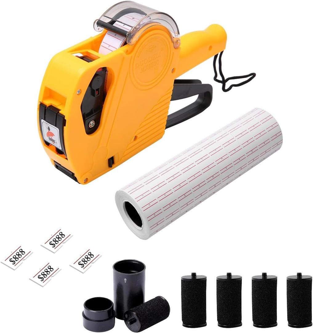 MX-5500 8 Digits Price tag Gun with 5000 Sticker Labels and 5 Ink Refill, Label Maker Pricing Gun Kit Numerical Tag Gun for Grocery Retail Store & Office,Organization Marking Price tag Gun (Yellow)