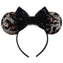 2 x Mouse Ears Headbands Shiny Bows Mouse Ears Glitter Party Princess Decoration Cosplay Costume for Girls Women (little lion golden leopard)