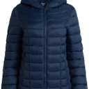 Reebok Womens Puffer Jacket - Lightweight Quilted Snow Glacier Shield Zip Up Bubble Winter Coat for Women with Hood & Pockets, S
