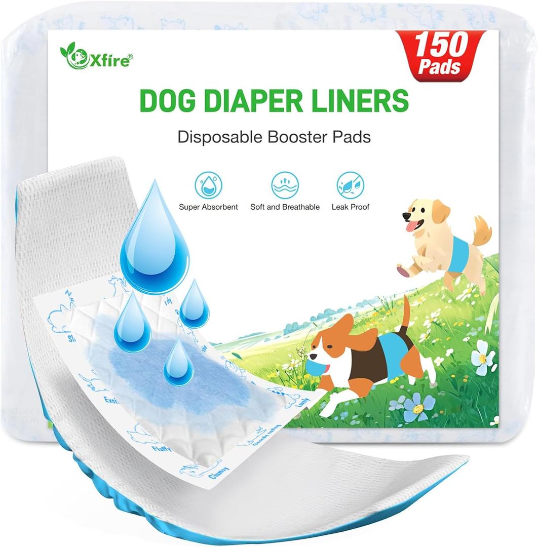 Dog Diaper Liners Booster Pads, 150ct Disposable Dog Diapers Inserts Male Female for Washable Doggie Belly Bands Wraps Covers Period Panties(Large)