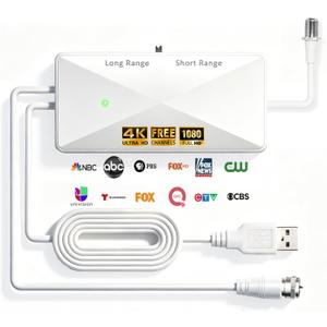 TV Antenna Amplifier, 25dB High Gain Powerful Antenna BoosterWhite | Digital Antennas Booster, Clear Up Pixelated Amplifier, Adjustable Reception Range, Suit for All TV Antennas