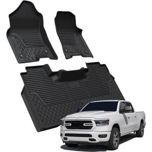 LASFIT Floor Mats for Ram 1500 2019-2024 Crew Cab with Rear Under-Seat Storage Bucket Seat (NOT Fit for Classic Model), 4 Full Size Doors All Weather TPE Custom Fit 1st & 2nd Row, Black