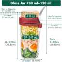 Danmu 24 oz Glass Meal Prep Containers 4-Pack with Lid & Dressing Cup - Leak Proof Salad Jars & Overnight Oats Containers with Lids Stainless Steel Fork Included for On the Go Lunch, Work, Fitness