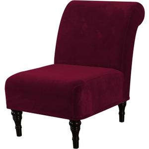 H.VERSAILTEX Armless Accent Chair Covers Thick Velvet Armless Chair Slipcovers High Stretch Chair Covers for Living Room Hotel Machine Washable Furniture Protector with Elastic Bottom, Burgundy