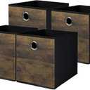 4 Pack Durable Storage Cube Bin with Decorative Wood Grain,Stylish Thickened Fabric Cube Box,Space-saving Storage Basket for Shelves,Closet,Office,Bedroom,Living Room,Nursery,Dorm,RV,13x13x13in(Large)