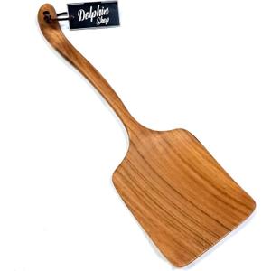 Dolphin Sop - Genuine Teak Wood Kitchen Spatula Turner Wide 4 Inch Long Handle for Cooking, Grill Frying Baking Handcrafted Utensils