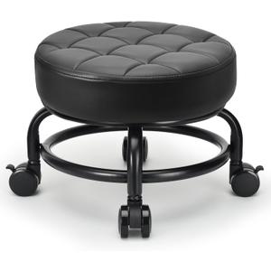 Low Roller Seat Low Height Rolling Stool PU Leather Rolling Stool, Modern Rolling Chair for Home Office Garage Shop
