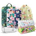 7 Piece Travel Compression Packing Cubes - Toiletry Kit Foldable Organizer Bags for Efficient Suitcase Packing - gingham print with lovely floral (Travel Essentials)