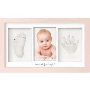 Baby Hand and Footprint Kit - Clay Handprint Keepsake Frame, Newborn Nursery Picture Frame, Personalized New Mom Gifts for Baby Shower & Registry (Petal Pink) (Duo Frame, 13" x 7.9")