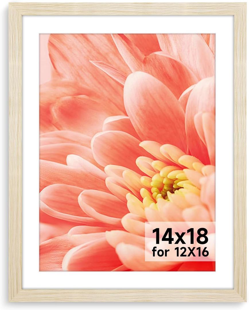HLiWEGNS Oak 14x18 Frame - Single Frame - Rustic Woodgrain 14 x 18 Poster Frame for Pictures 12x16 with Mat or 14x18 Picture Frame Without Mat for Wall Gallery Display - Ideal Christmas Day