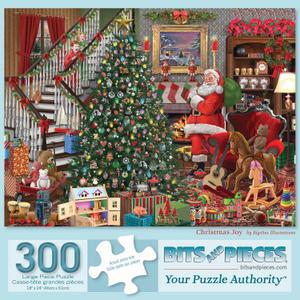 Bits and Pieces  300 Piece Jigsaw Puzzle for Adults  Christmas Joy - Santa Visiting Presents Tree Jigsaw Puzzle by Artist Bigelow Illustrations, Completed Puzzle Size: 18" x 24"