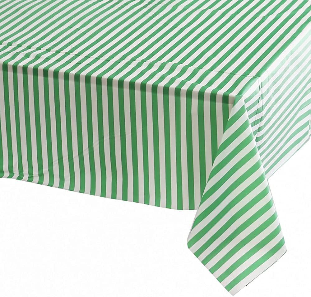 Vpang 2 Pcs Striped Plastic Print Tablecloths Disposable Table Cover Thickened Rectangle Tablecover, Kitchen Picnic Wedding Birthday Party Table Covers, 54"x108" (Green Stripe)