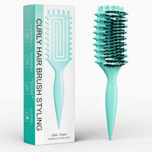 Curl Defining Brush, Curly Brush Defining with Side Gear for Combing, Shaping, and Styling bounce Curly, Lightweight Candy Brush Suitable for All Wet or Dry Hair Types for Women and Men (Green)
