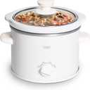 COOK WITH COLOR 2QT Mini Electric Round Slow Cooker - Adjustable Settings, Removable Stoneware Pot, Tempered Glass Lid, Dishwasher Safe, Cool-Touch Side Handles, Cream