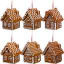 Vercraft 6 Pcs 3D Christmas Clay Dough Gingerbread House Ornaments for Christmas Tree 3.15 Inch Resin Candy House Hanging Vintage Decorations with Rope for Holiday Party New Year Home