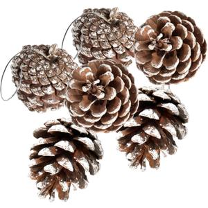 24 PCS Pine Cones for Christmas Tree Snowflake Natural Pinecones Ornament with String Pendant Crafts for Xmas Party Home Decor Fall Winter Holiday Christmas Tree Decoration (24)