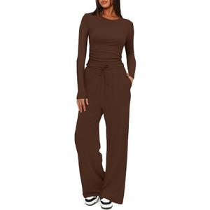 Darong Women's 2 Piece Sets Fall Outfits Long Sleeve Wide Leg Tracksuits Casual Lounge Set Matching Sets
 Size L