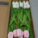 20pcs White Faux Tulips Flowers Fake Flowers Bouquets 13.5" Mother's Day Easter ValentineS Day Gifts in Home Kitchen Wedding Dining Table Decorations Aesthetic No Odor (White and Pink)