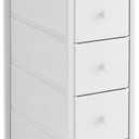 Narrow Dresser, 19" Wide Narrow Nightstand Dresser Storage Tower with 5 Drawers, Slim Fabric Dressers Chest of Drawers for Small Spaces, Wood Top & Fabric Bins for Bedroom Bathroom Closet (White)