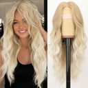 AISI HAIR Light Blonde To Platinum Blonde Wig for Women, Long Wavy Lace Hairline Middle Part Synthetic Heat Resistant Wig for Daily Party-26 Inch