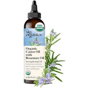 Sky Organics USDA Organic Castor Oil with Rosemary Oil, Strengthening Oil, Pure Potent Blend, Hexane Free, Invigorates Scalp, Supports Stronger, Fuller-Looking Hair, Textured Hair