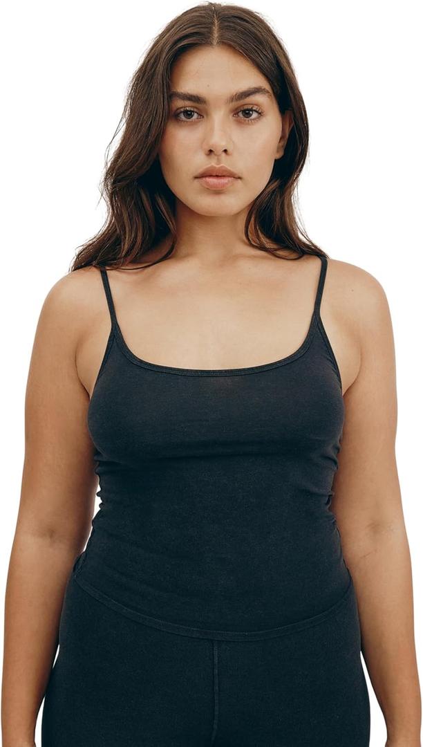Organic Basics Womens Core Organic Cotton Cropped Singlet Camisole Top (Small, Black)