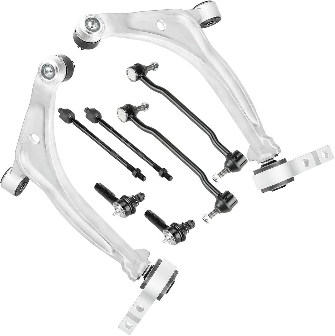 Front Lower Control Arms w/Ball Joints Sway Bar End Links Tie Rod Ends Suspension Kit for 2002-2006 Nissan Altima 2004-2008, Nissan Maxima (8PCs)