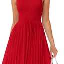 ZESICA Women's Summer Sleeveless Mini Dress 2026 Crewneck A Line Knit Pleated Swing Business Casual Work Party Short Dresses, L