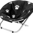 Etna Products Round Pet Bed: Comfortable Elevated Cat Bed with Paw Print Cushion-Black & White Water Resistant Papasan Chair for Small Dogs
